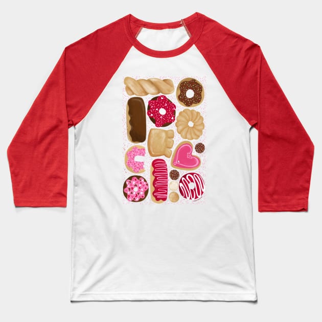 Donuts Party - yummy allover pattern design with sprinkles Baseball T-Shirt by Steph Calvert Art